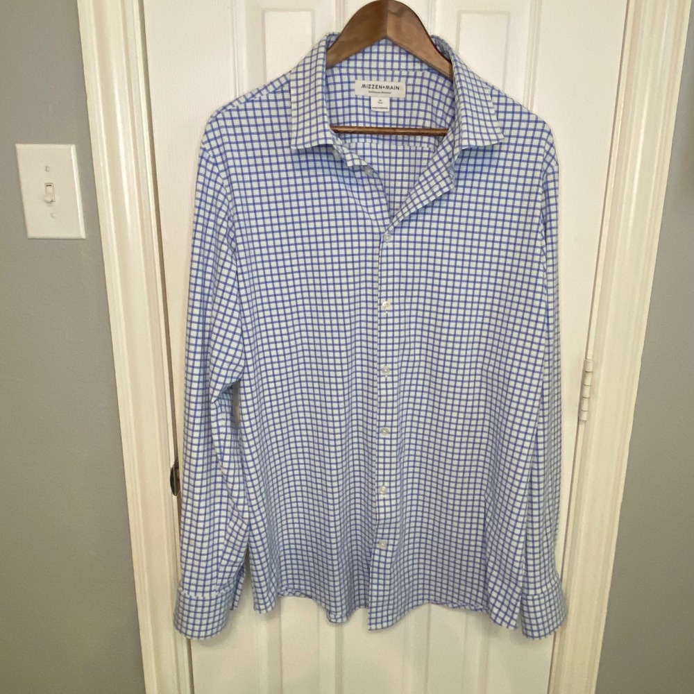 Mizzen+Main Leeward Performance Dress Shirt Mens XL Trim Fit Blue White